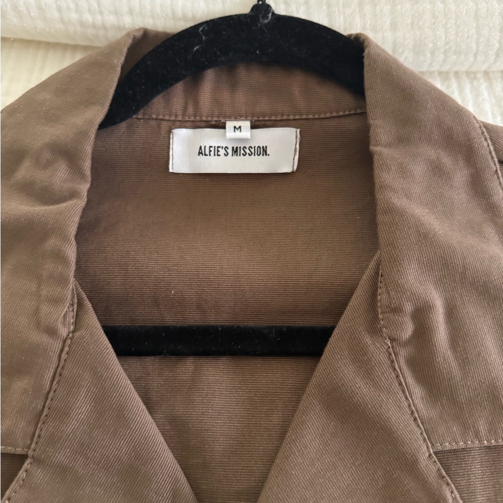 Brown Button Down Shirt With Patch Designs - Alfi… - image 2